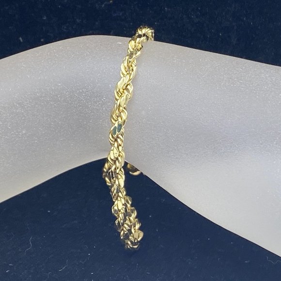 JR6627 Signed 14K yellow gold 4.6mm diamond cut Rope link bracelet 8.5